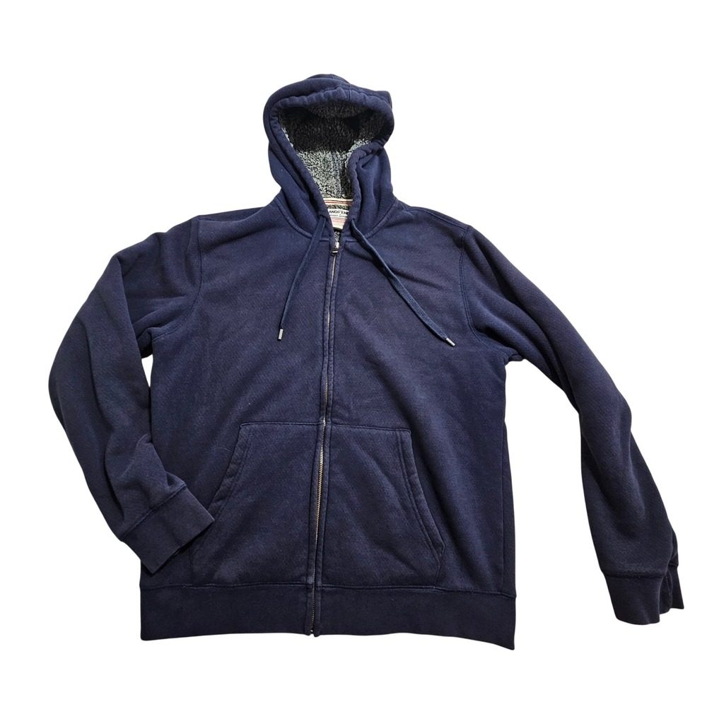 Lands End Serious Sweats Hoodie M Navy Blue Sherpa Lined Full Zip 476877